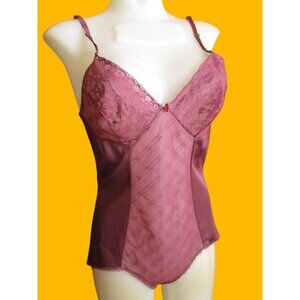 Vintage Slip Body Suit 32 PURPLE SATIN VASSARETTE LACY Bombshell 1970s Lingerie